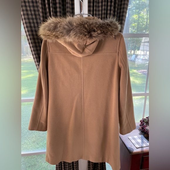 Tan wool fur duffle coat size 4 - Picture 2 of 4